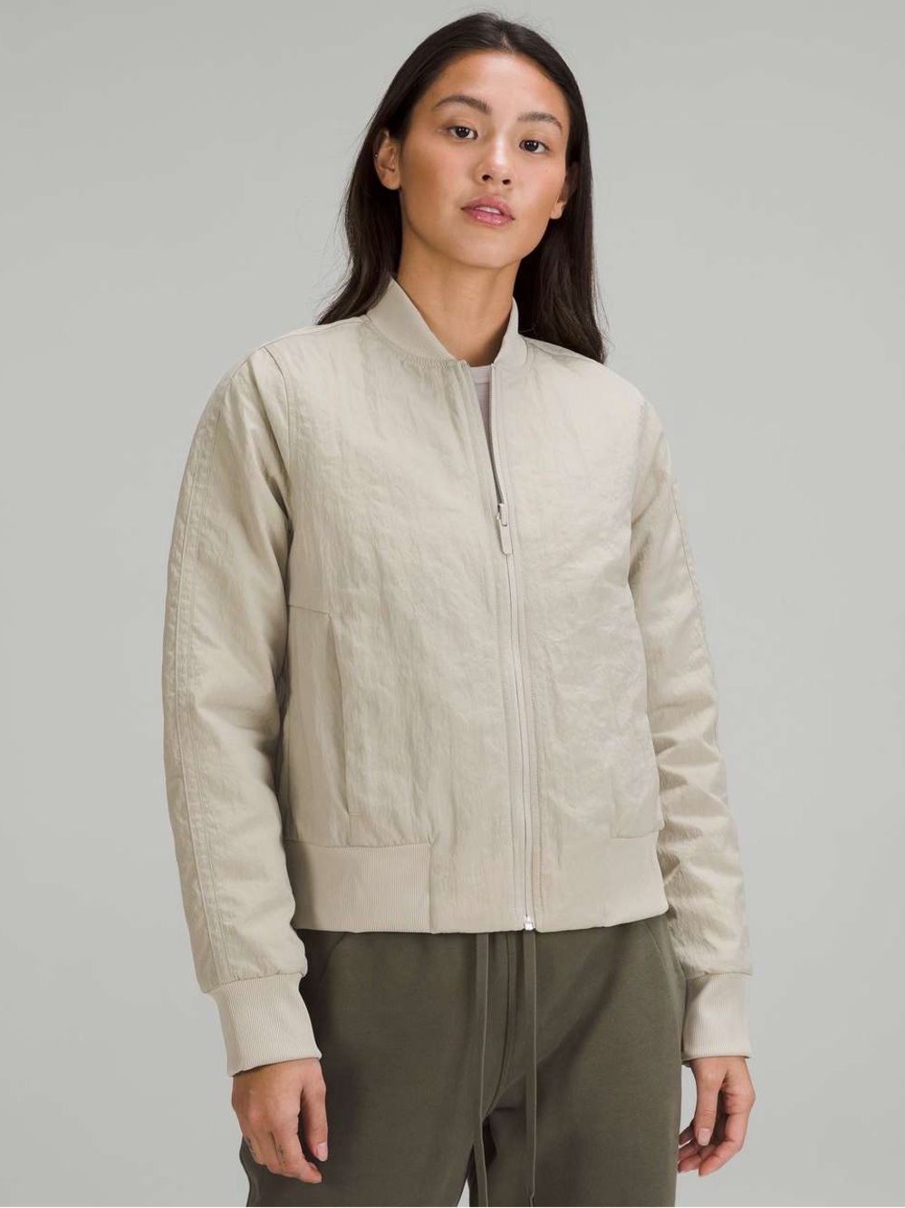 Lululemon Non-Stop Reversible Bomber Jacket color Raw Linen. Size 6.